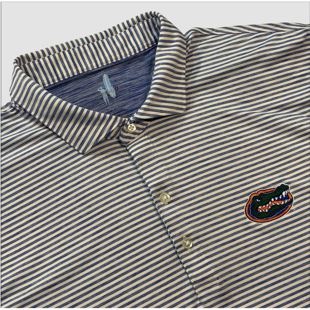 Johnnie O Featherweight Men's 2XL Blue White Striped Polo Shirt Florida Gators